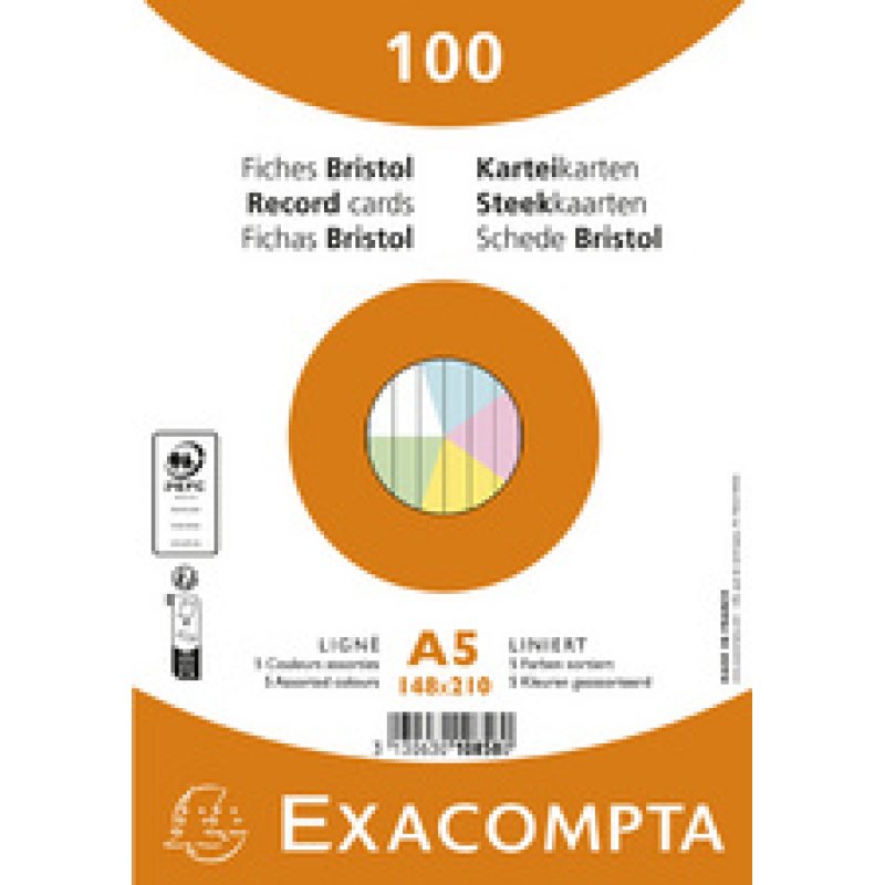 EXACOMPTA Fiches bristol, A5, ligné, blanc