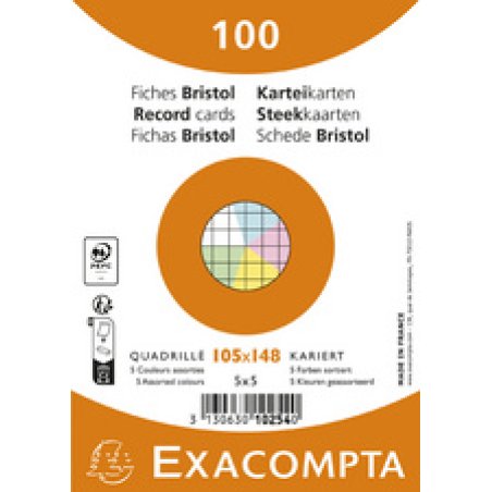 EXACOMPTA Fiches bristol, A6, ligné, bleu azur