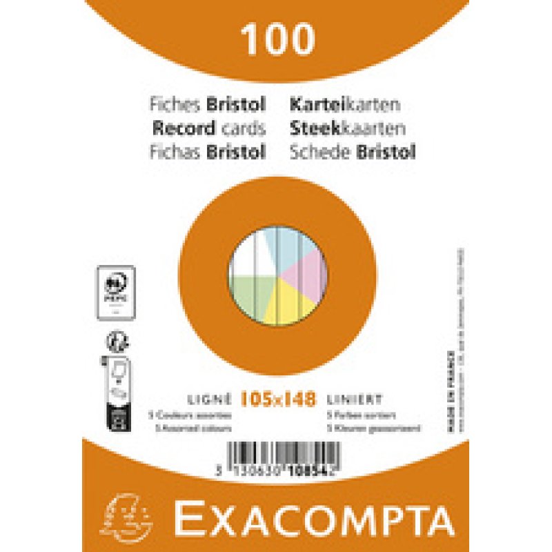 EXACOMPTA Fiches bristol, A6, ligné, bleu azur