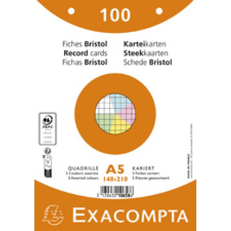EXACOMPTA Fiches bristol, A5, ligné, rose