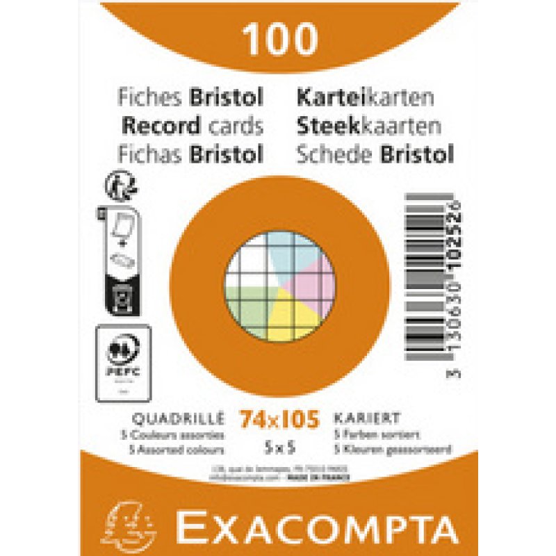 EXACOMPTA Fiches bristol, A7, ligné, bleu azur
