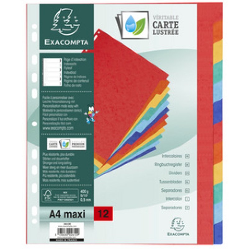EXACOMPTA Intercalaires en carton, A4, 6 touches