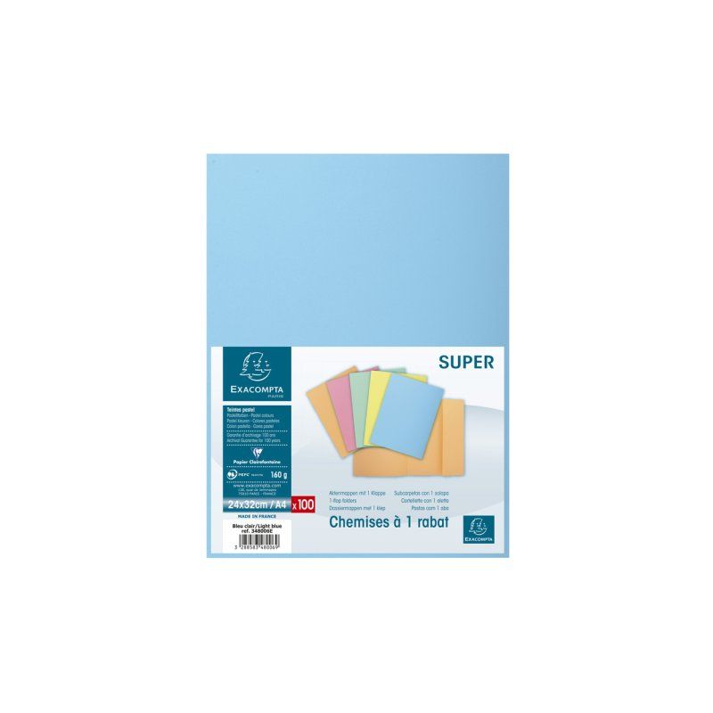EXACOMPTA Chemise 1 rabat SUPER 160, A4, bleu clair