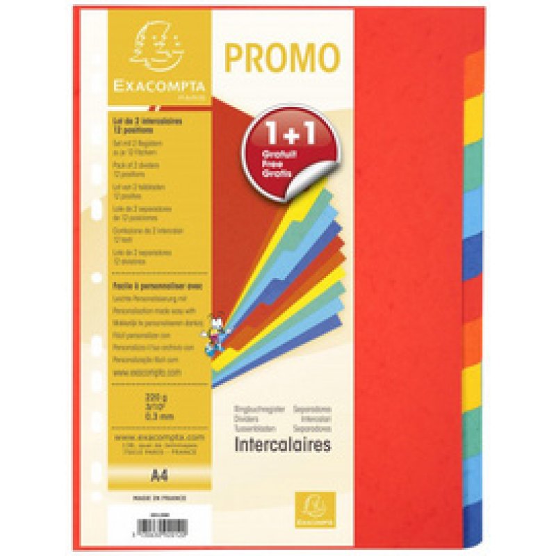EXACOMPTA Intercalaires en carton, A4, 12 touches, promo 1 1