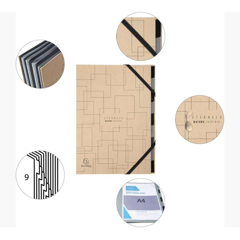 EXACOMPTA Trieur Eterneco, carton, 9 compartiments, naturel