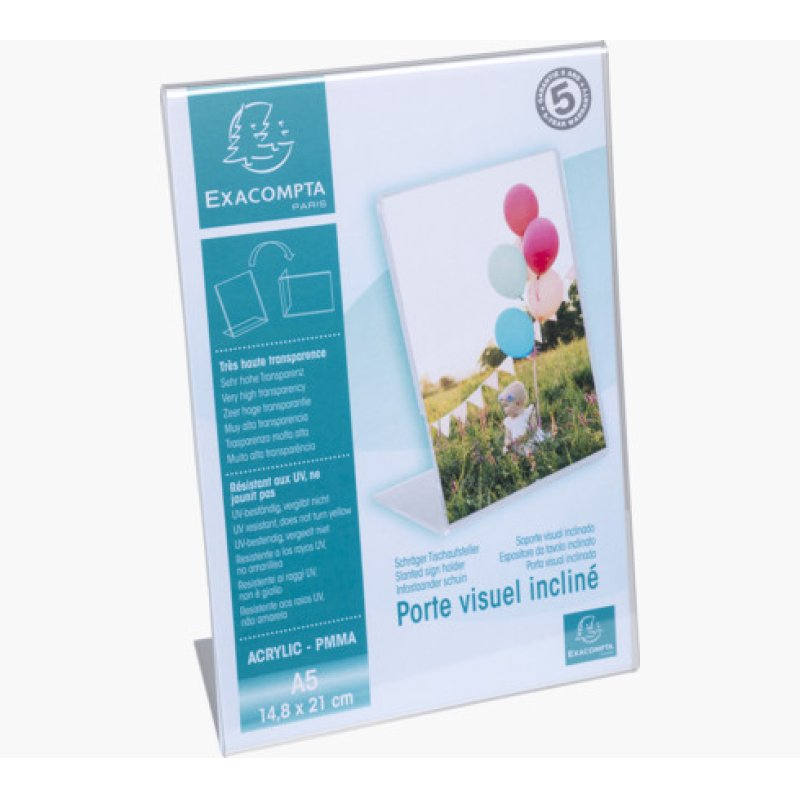 Exacompta 85058D sign holder/information stand A5 Polymethyl methacrylate (PMMA) Transparent