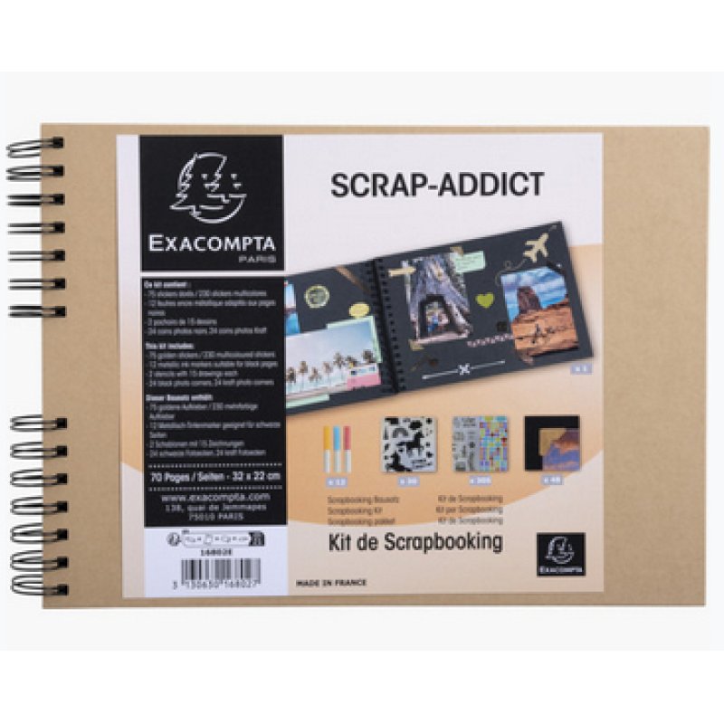 Exacompta Kit de scrapbooking album 70 pages noires scrap-addict - kraft brun