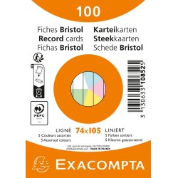 EXACOMPTA Fiches bristol, A7, ligné, assorti