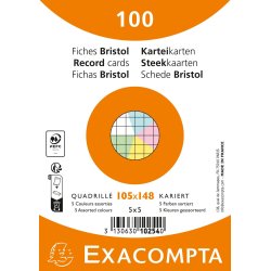 EXACOMPTA Fiches bristol, A6, quadrillé, assorti