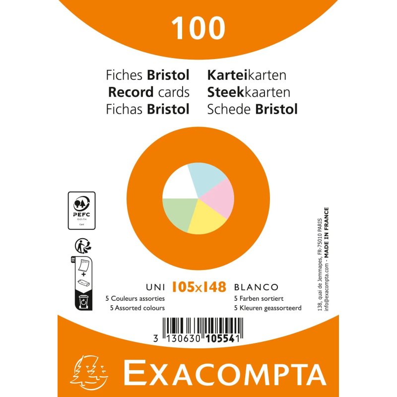 Exacompta 10554E intercalaire Bleu, Vert, Rose, Blanc, Jaune 100 pièce(s)