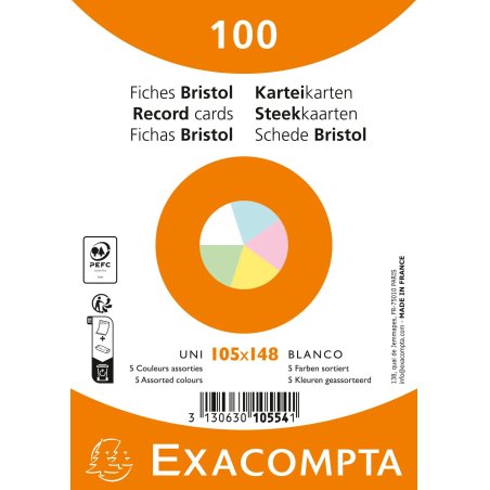 EXACOMPTA Fiches bristol, A6, uni, assorti
