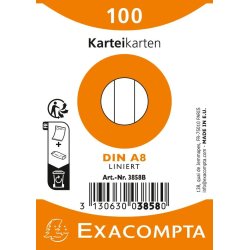 EXACOMPTA Fiches bristol, A8, ligné, assorti