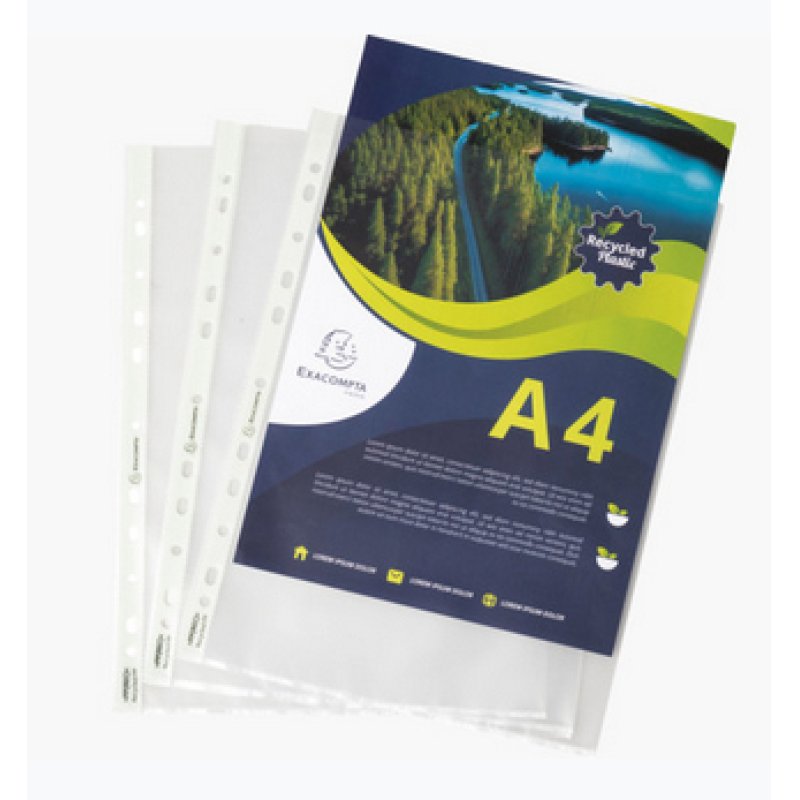 Exacompta OPAK Recycled Punched Pockets 60 micron A4, Pack 100