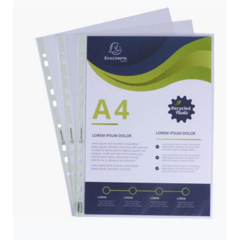 Exacompta OPAK Recycled Punched Pockets 60 micron A4, Pack 100