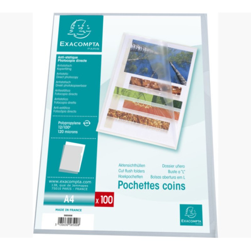 EXACOMPTA Pochette coins, A4, PP 0,12 mm, transparent grainé