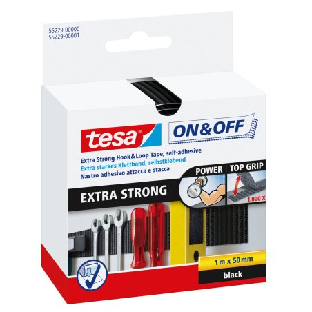 tesa On & Off Bande auto-agrippante Extra Strong, noir