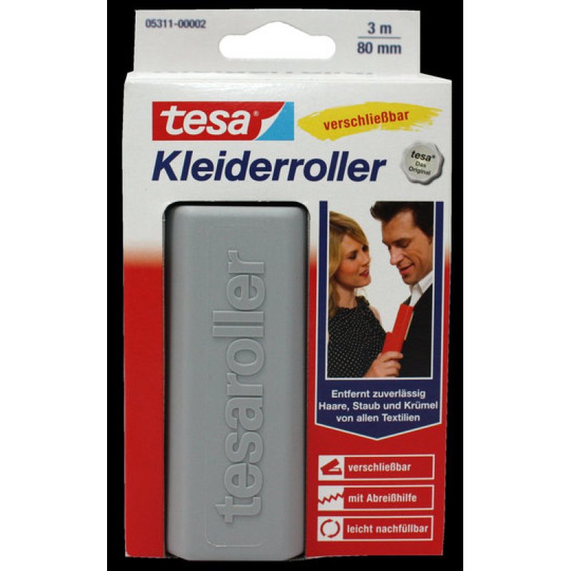 tesa Rouleau anti-peluches, 3 m x 80mm,avec mecanisme pliant