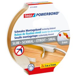 tesa Powerbond Adhésif de montage, étroit, transparent
