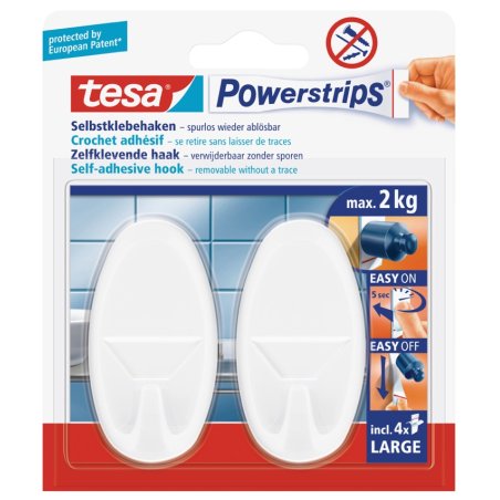 tesa Powerstrips Crochet adhésif LARGE, oval, blanc