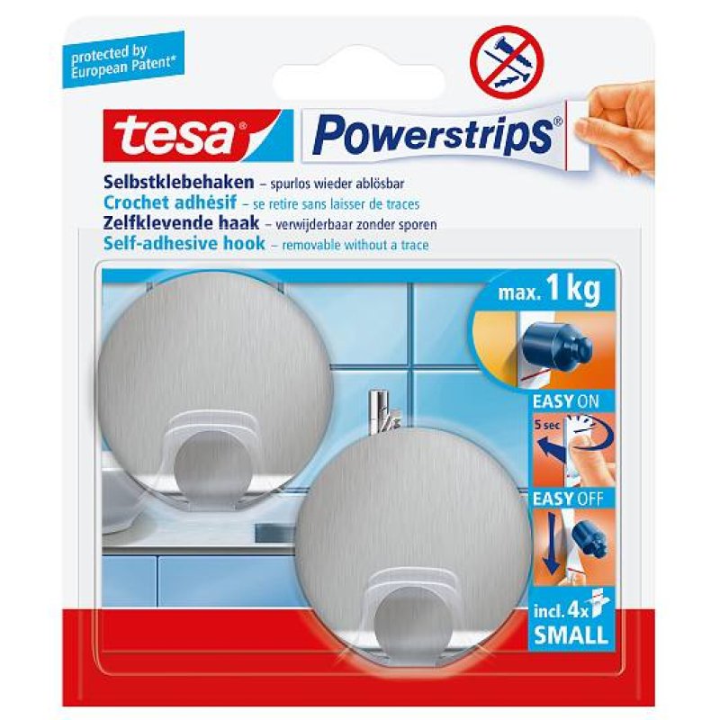 tesa Powerstrips Crochet adhésif SMALL, métal, rond