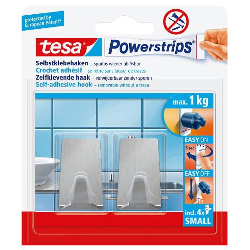 tesa Powerstrips Crochet adhésif SMALL, métal, rectangulaire