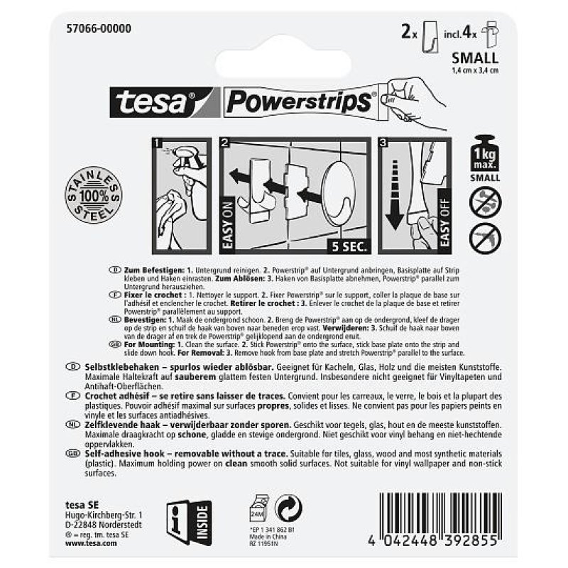 TESA 57066-00000 home storage hook Indoor Towel hook Metallic 2 pc(s)