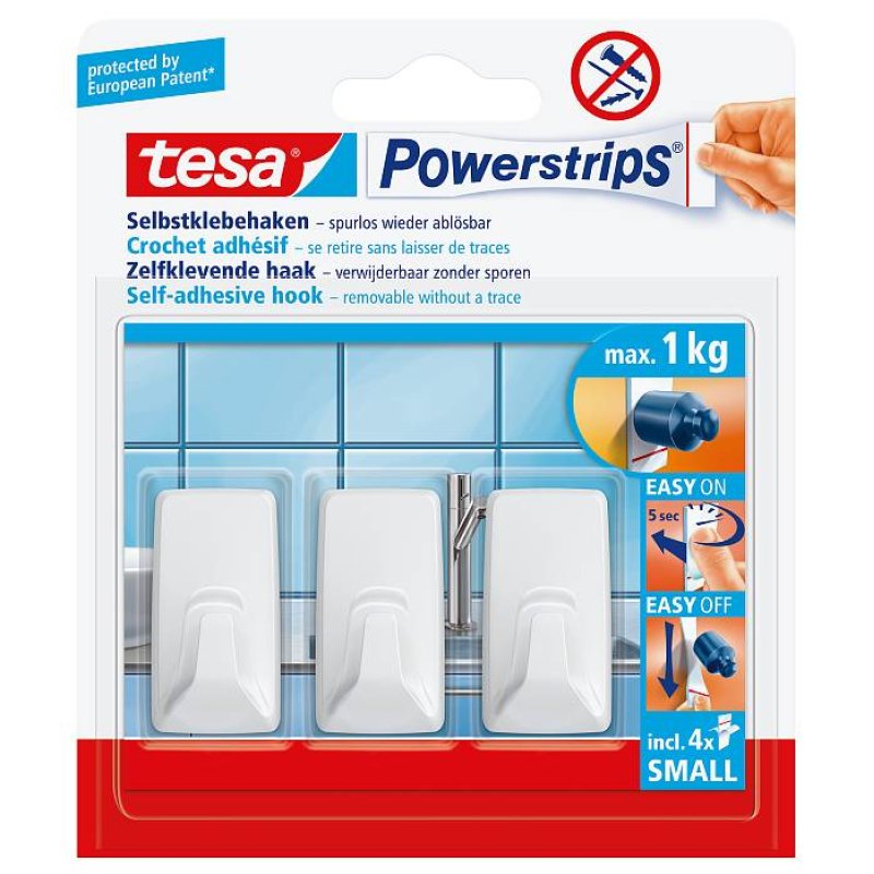 tesa Powerstrips Crochet SMALL rectangle, blanc