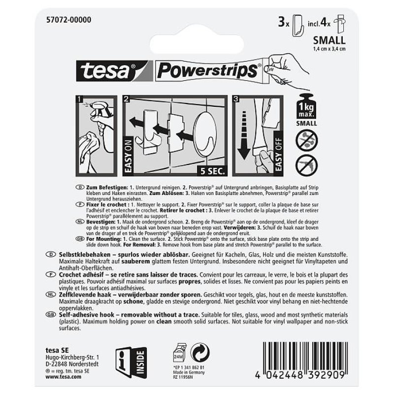 TESA 57072-00000 home storage hook Indoor Towel hook White 3 pc(s)