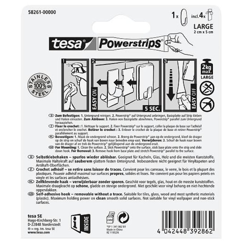 TESA 58261-00000 home storage hook Indoor Towel hook Metallic 1 pc(s)