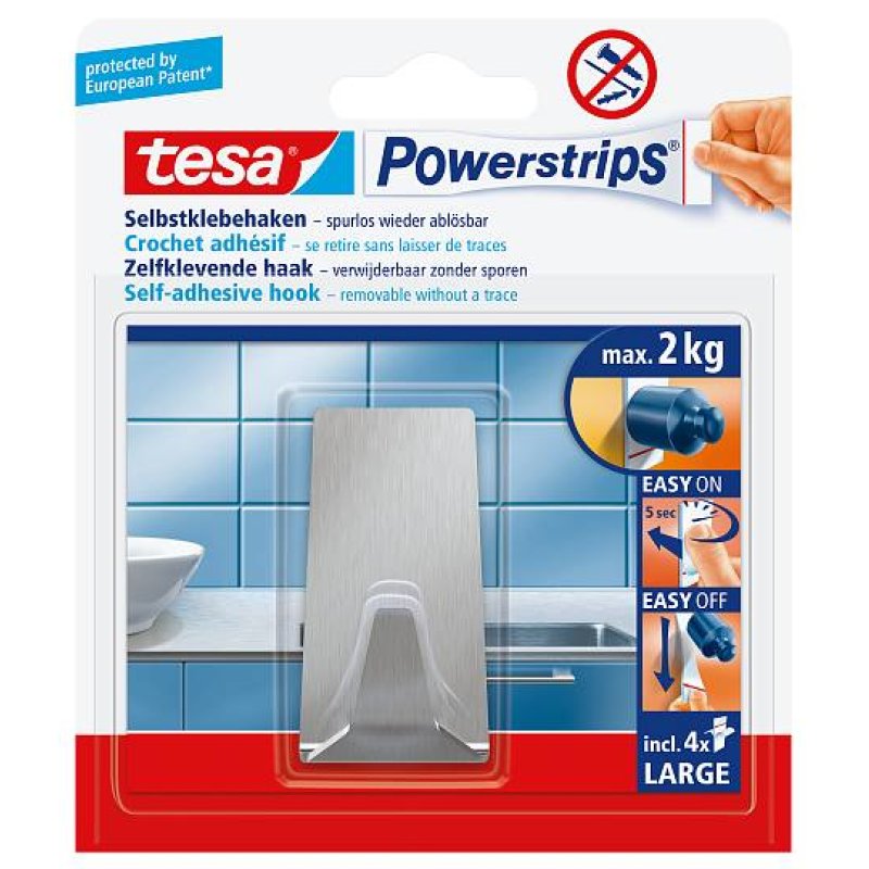 tesa Powerstrips Crochet adhésif LARGE, métal, rectangulaire