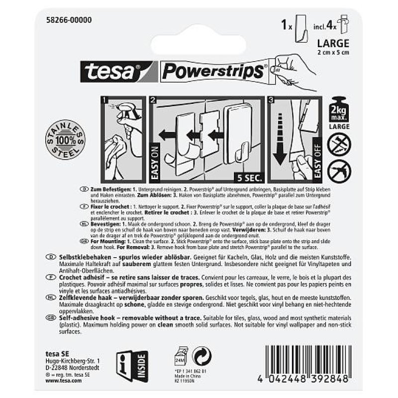 TESA 58266-00000 home storage hook Indoor Towel hook Stainless steel 1 pc(s)