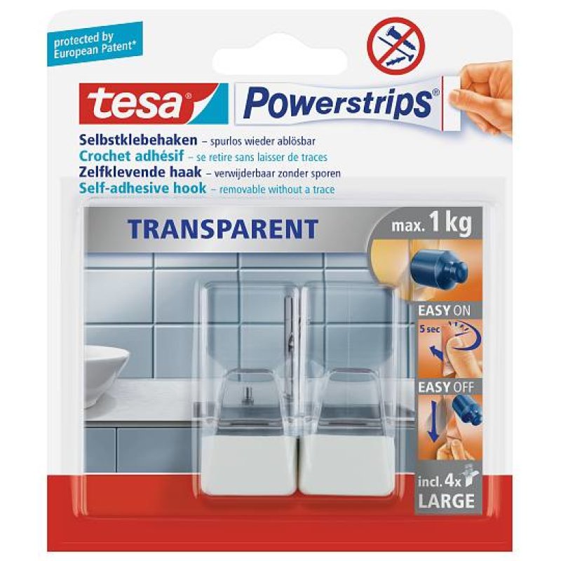 TESA 58811-00000 crochet pour rangement à usage domestique Intérieure Crochet de cuisine Transparent, Blanc 2