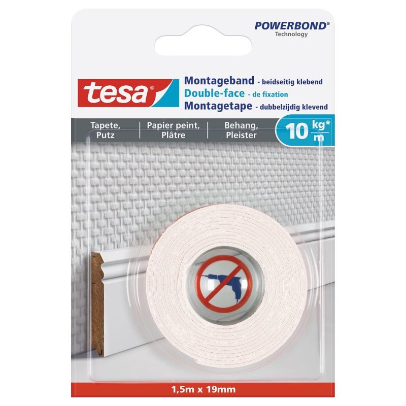 tesa Adhésif double face de montage Powerbond, papier peint