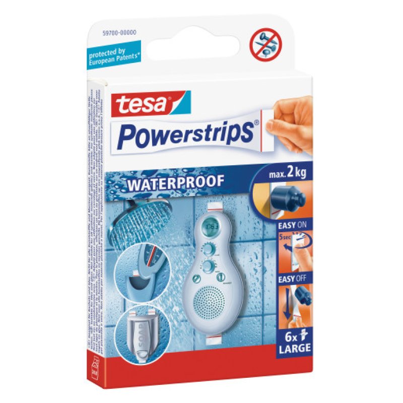 tesa Powerstrips Pastille adhésive LARGE WATERPROOF, blanc