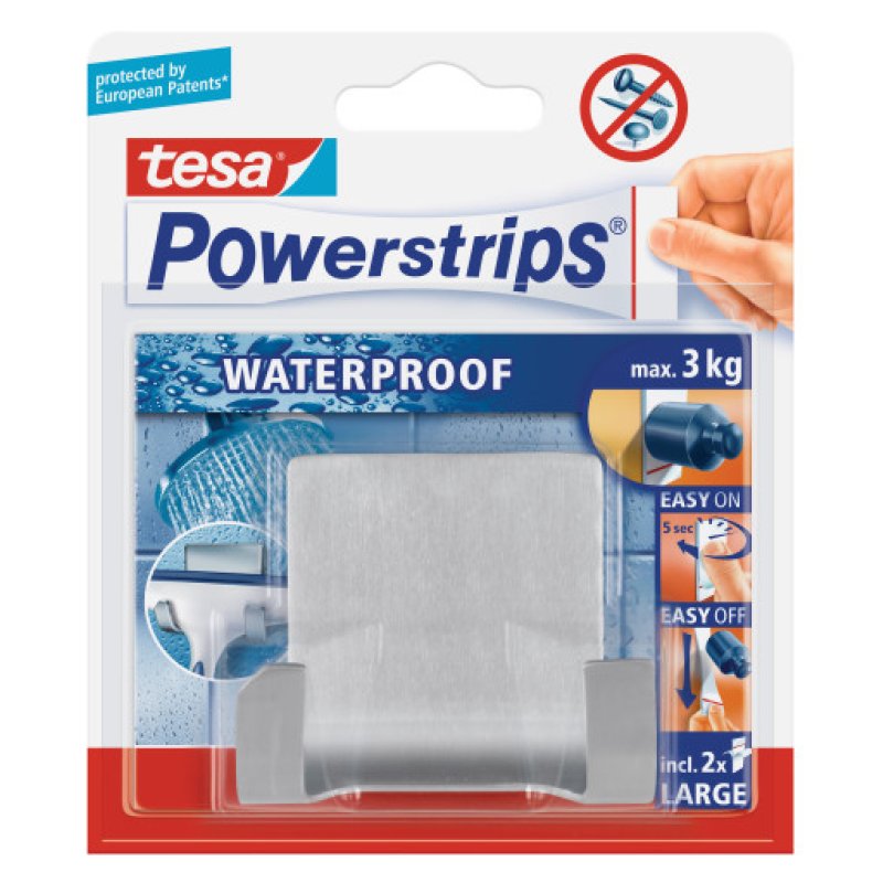 tesa Powerstrips Crochet "WAVE" WATERPROOF, blanc, plastique