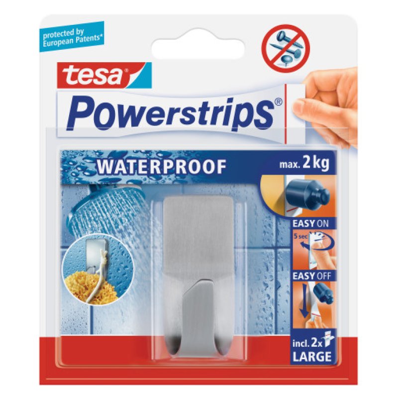 tesa Powerstrips Crochet ZOOM WATERPROOF Large, argent