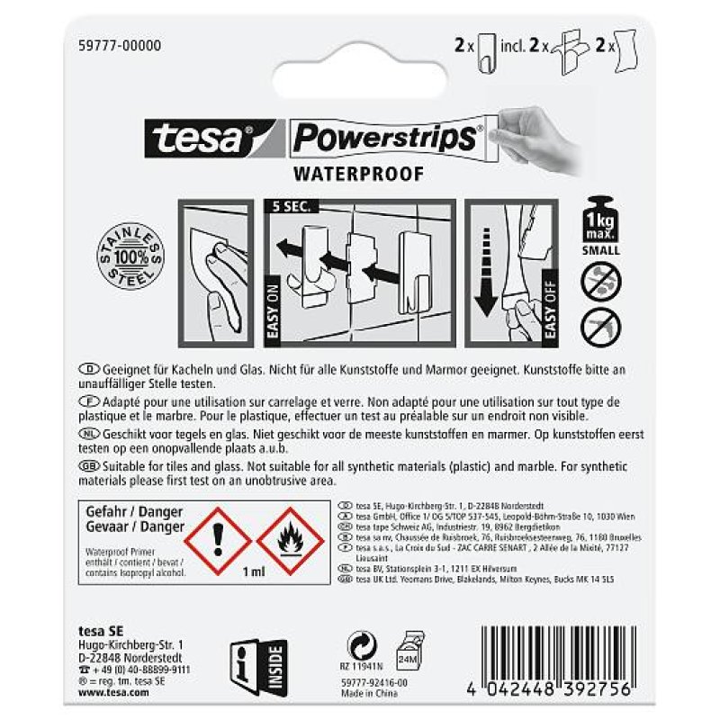 tesa Powerstrips Crochet ZOOM WATERPROOF Small, argent