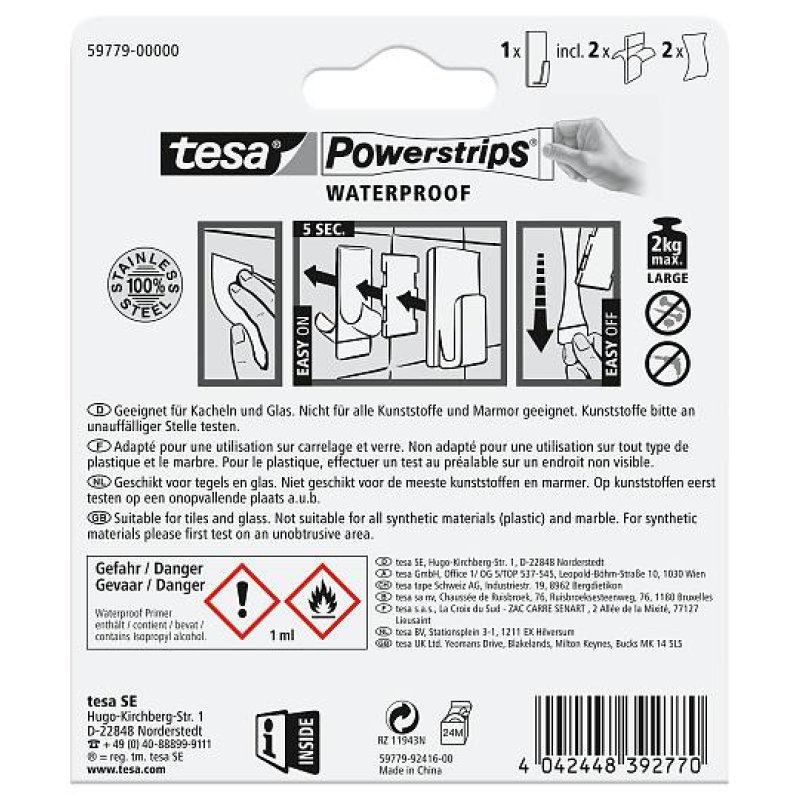 TESA 59779-00000 home storage hook Indoor Towel hook Stainless steel