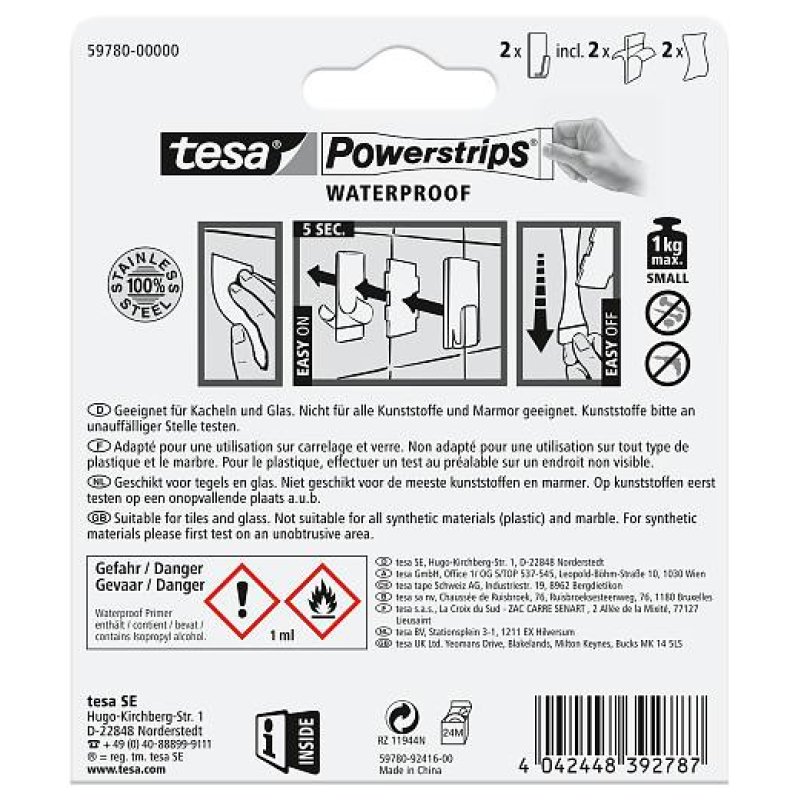 TESA 59780-00000 crochet pour rangement à usage domestique Intérieure Crochet pour serviette Acier inoxydable 2