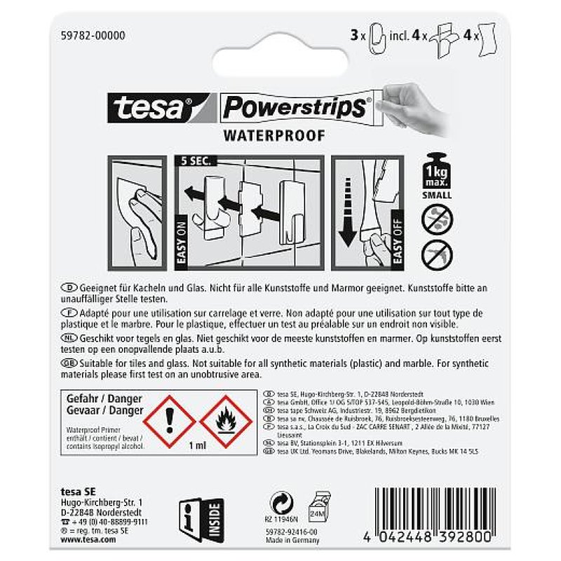 tesa Powerstrips Crochet WATERPROOF Small, plastique, blanc