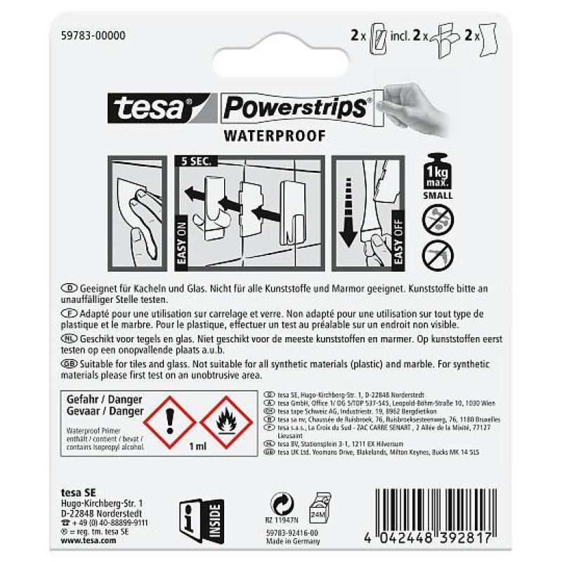tesa Powerstrips Crochet WATERPROOF Small, métal/plastique