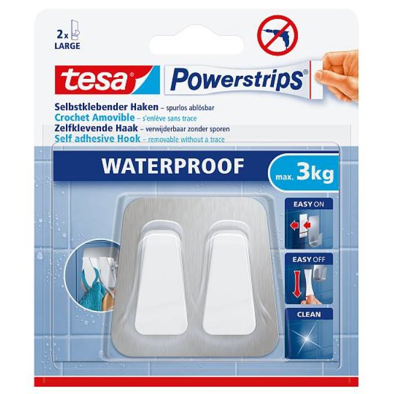 tesa Powerstrips Crochet Duo WATERPROOF, métal/plastique