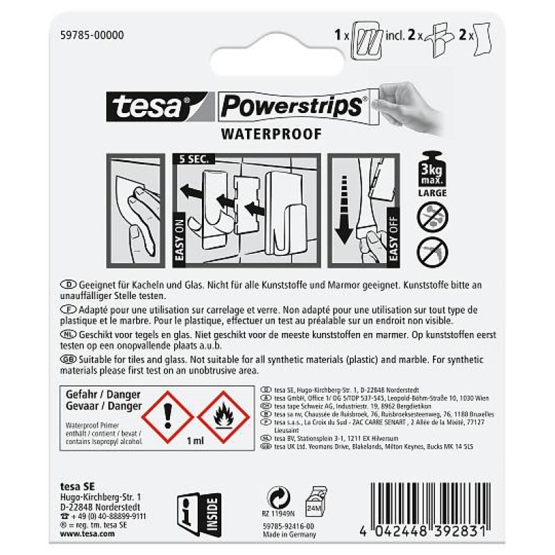 tesa Powerstrips Crochet Duo WATERPROOF, métal/plastique