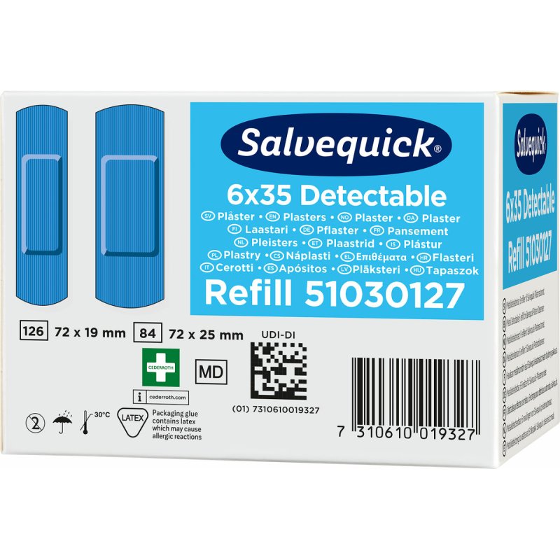 CEDERROTH Recharge Salvequick, pansement détectable bleu