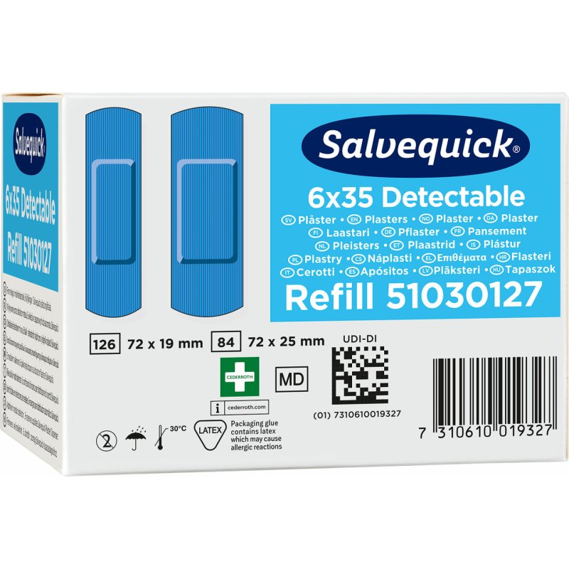 CEDERROTH Recharge Salvequick, pansement détectable bleu