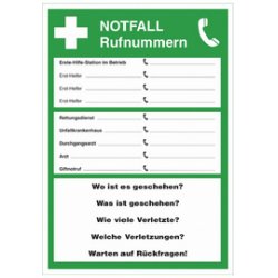 LEINA Hinweisschild "Notfall-Rufnummern"