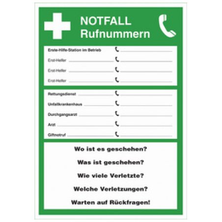 LEINA Hinweisschild "Notfall-Rufnummern"