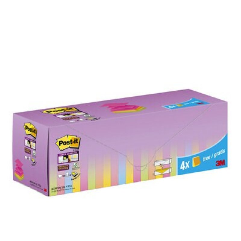 3M Post-it Carré Bleu, Vert, Orange, Rose, Jaune 100 feuilles Auto-adhésif