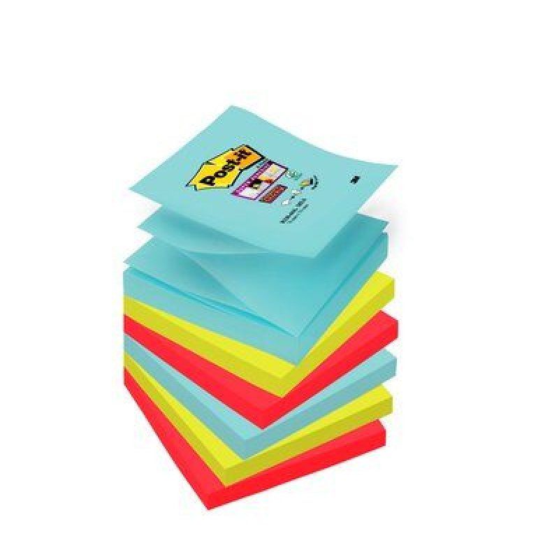 Post-It R330-6SS-MIA Carré Couleur aqua, Citron vert, Rouge 90 feuilles Auto-adhésif