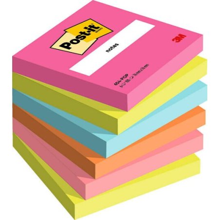 3M 654-6-POP Post-it Carré Multicolore 100 feuilles Auto-adhésif